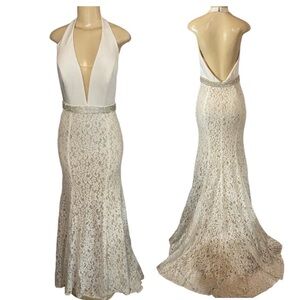 Ivory / Nude Lace Halter Azaria Wedding Dress Gown